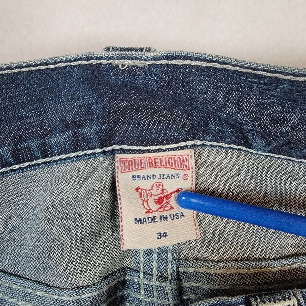 True Religion Men's‎ Ricky Jeans Sz 34 Blue Made in USA Relaxed Straight Y2K - Picture 3 of 13